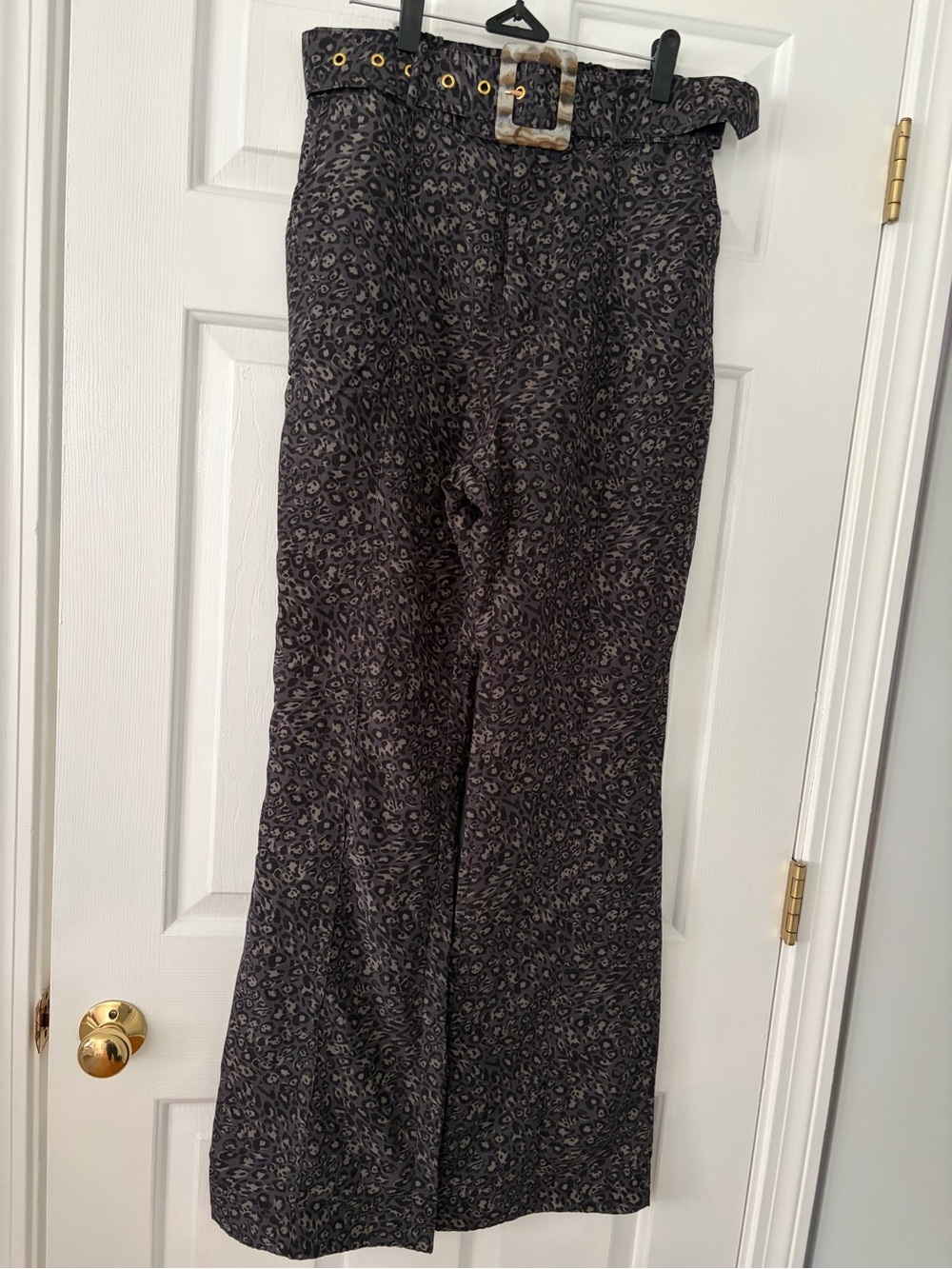 Aqua Blu Australia High-Waist Wide Leg Leopard Print Pants with Belt